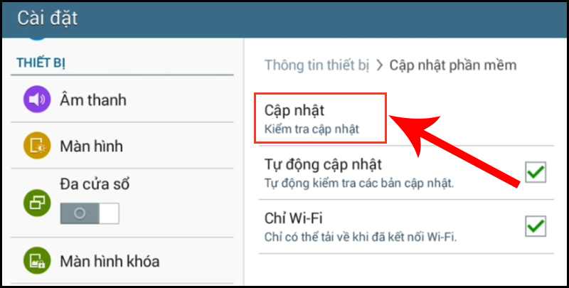Chọn Kiểm tra cập nhật